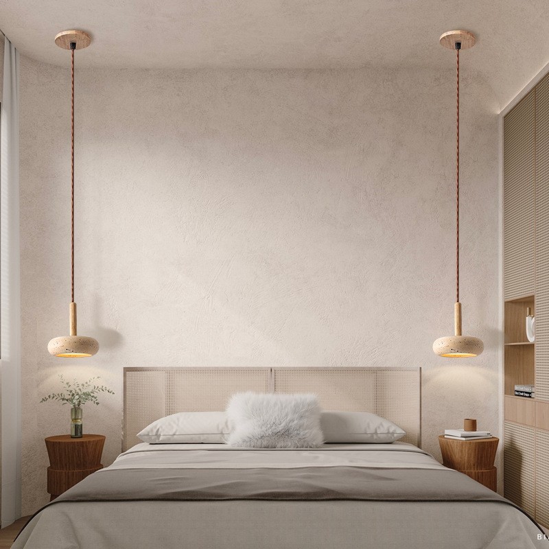 Lámpara de noche de dormitorio, travertino amarillo, lámpara de bar de restaurante de crema retro de estilo japonés, lámpara de araña de habitación principal de dormitorio de Jifeng B & B