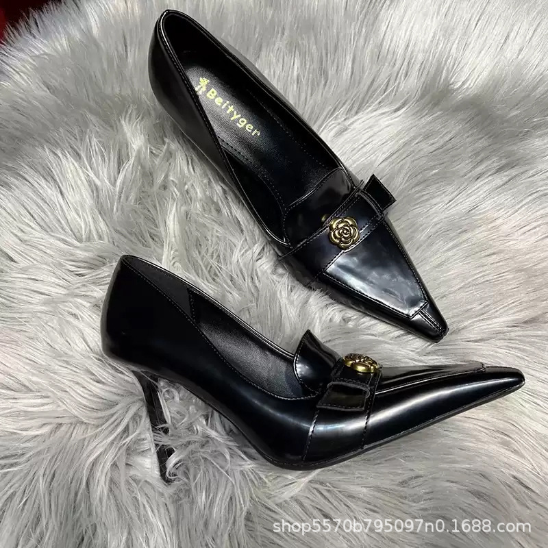 Camellia High Heels, Stiletto Heels, Small Square Toe Women's Commuting Work Shoes, Shallow Single Shoes, Ultra-High Heels