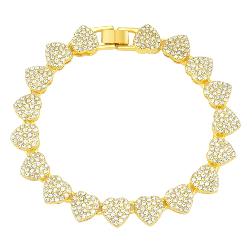 28g Weight Rhinestones Inlay Material Bracelets, Necklace Classification Party, Street Occasion Alloy Material Heart Shape Pattern Unisex Gender Hip-Hop Style Hip-Hop Heart Shape Alloy Rhinestones Unisex Bracelets Necklace 10