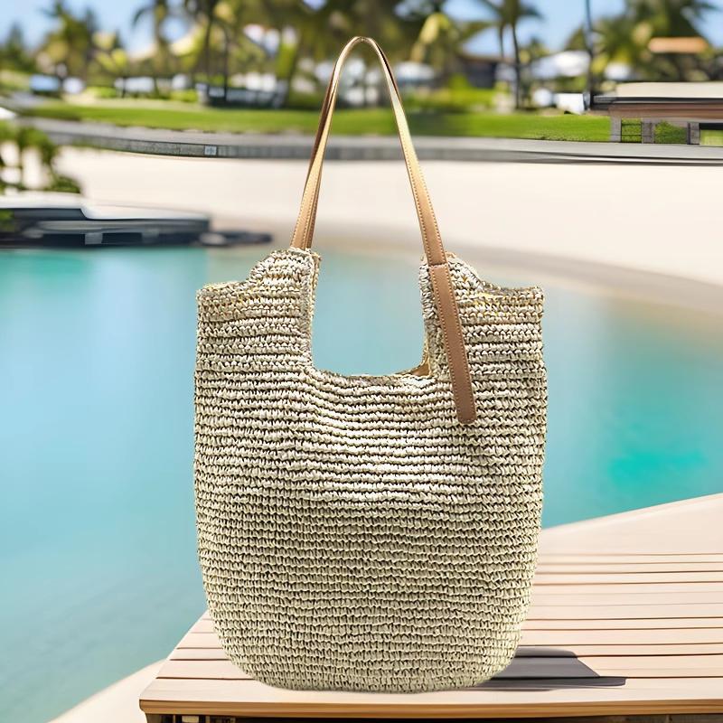 Fashionable straw universal capacious beach bag one shoulder
