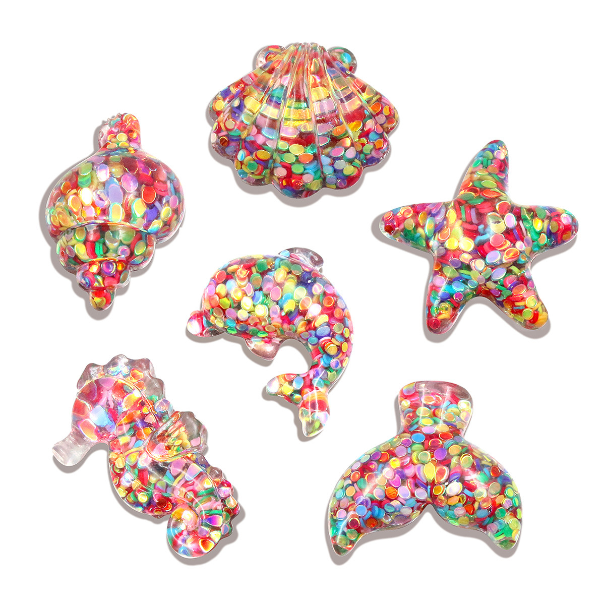 6 sequined ocean charm seahorse shell starfish resin patch diy hair rope hairpin glue phone case material