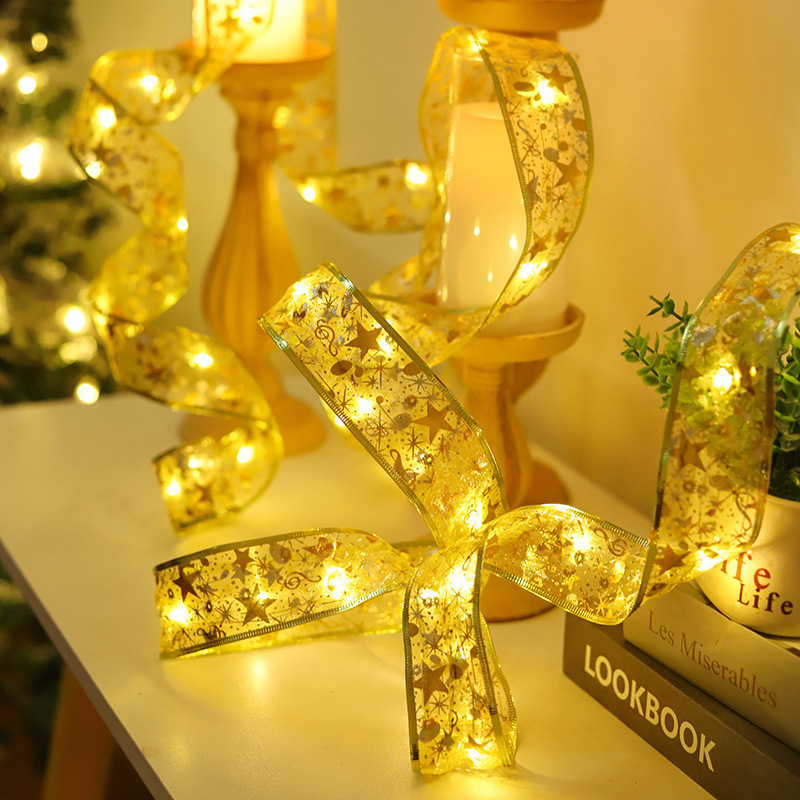 クロスボーダー新品LED銅線サテンストリングクリスマスリボンライトリボンリボンリボンライトクリスマスツリー装飾ライト|undefined
