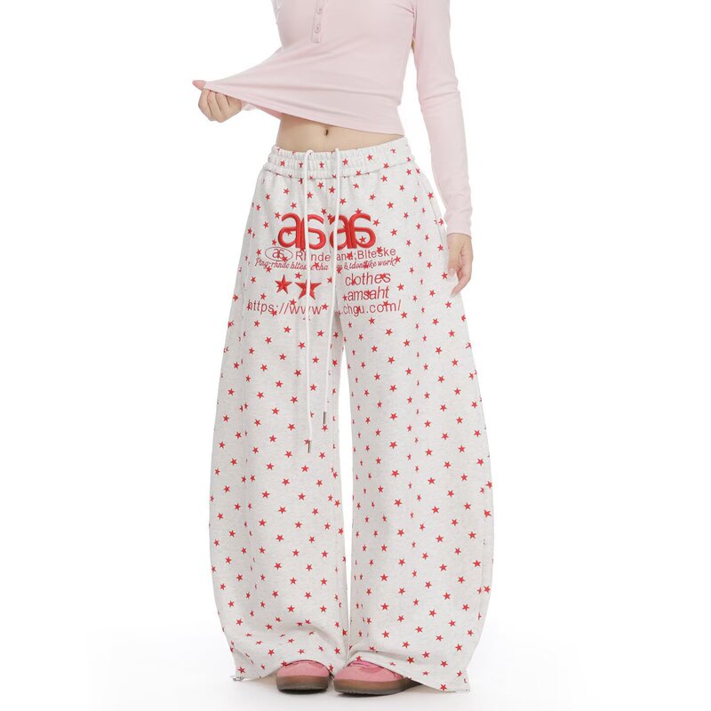 Sweet Girl Cute Five-Pointed Star Embroidery Casual Pants for Women 2026 Autumn and Winter High-Waisted Loose Fashion Wide-Leg Soft Sweatpants Trendy Sweet Girl Cute Five-Pointed Star Embroidery Casual Pants for Women 2026 Autumn and Winter High-Waisted Loose Fashion Wide-Leg Soft Sweatpants Trendy
