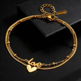 韩版ins风不锈钢双层爱心手链女士不掉色高级感钛钢心形手链饰品