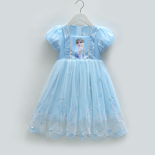 Elsa Princess Dress Girls Dress Summer Fashionable Skirt  New Baby Girl Mesh Puff Skirt Summer Dress