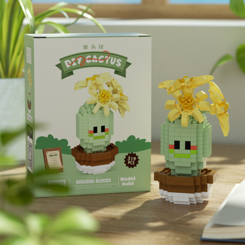 Compatible con la red alta cactus plantas suculentas escritorio decoración creativa para niños niñas ensamblaje juguetes bloques de construcción
