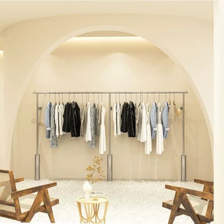 不锈钢拉丝上墙展示架挂衣架女装店侧挂货架简约服装店落地上墙架