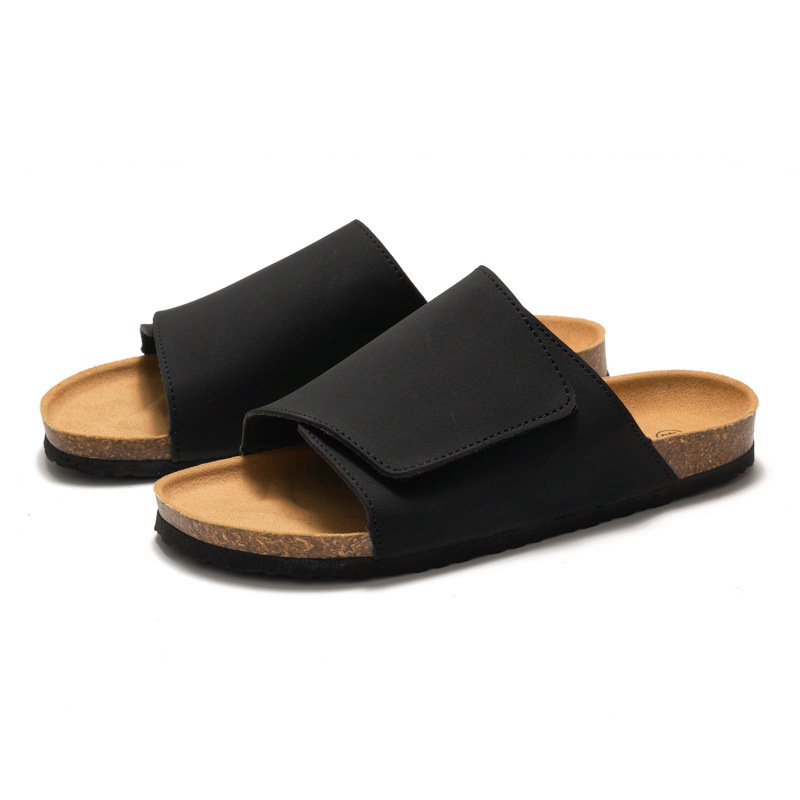 Ruizustock Men's Cork Slippers Trendy Student Flip-Flops Men's Beach Shoes Suede Leather