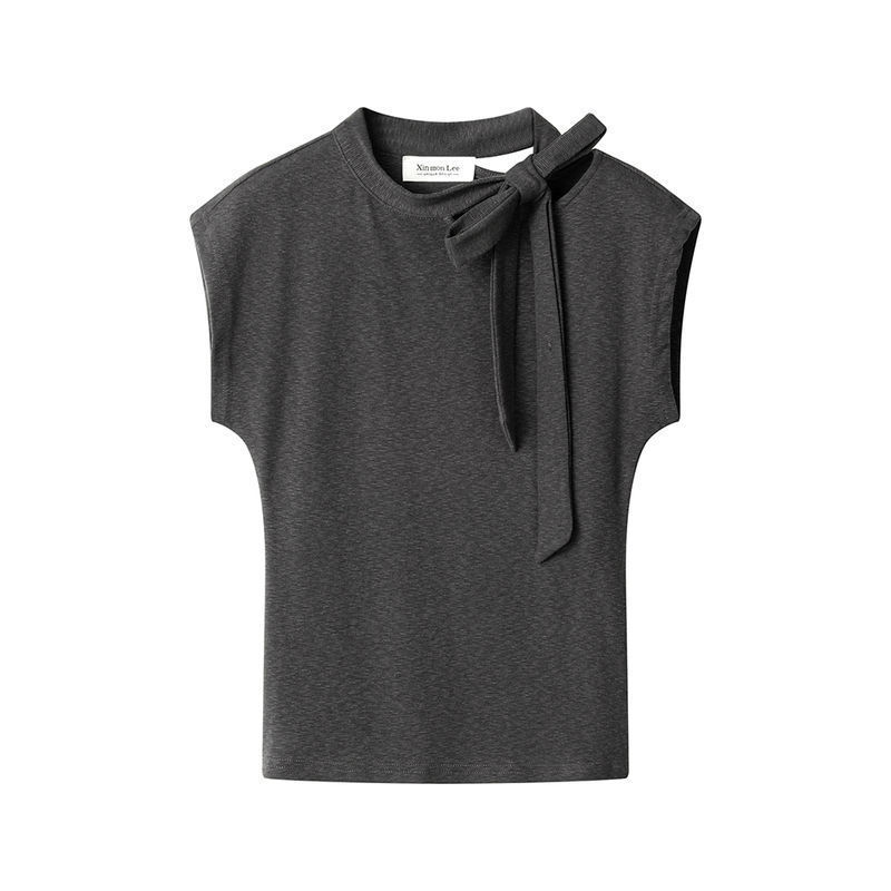 Super Hand-Feeling Model Cotton Summer Korean Style Collar Bow Tie Slim-Fit Short-Sleeved T-Shirt Women's Waistcoat Super Hand-Feeling Model Cotton Summer Korean Style Collar Bow Tie Slim-Fit Short-Sleeved T-Shirt Women's Waistcoat