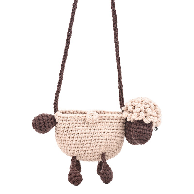 Bolso hecho a mano de lana para niños Nuevo cordero de dibujos animados lindo tejido monedero niños y niñas bolsa de mensajero del hombro