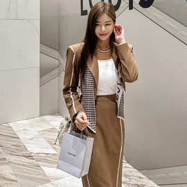 外贸女装两件套2023秋季韩版气质小西装外套时尚修身收腰半身裙套