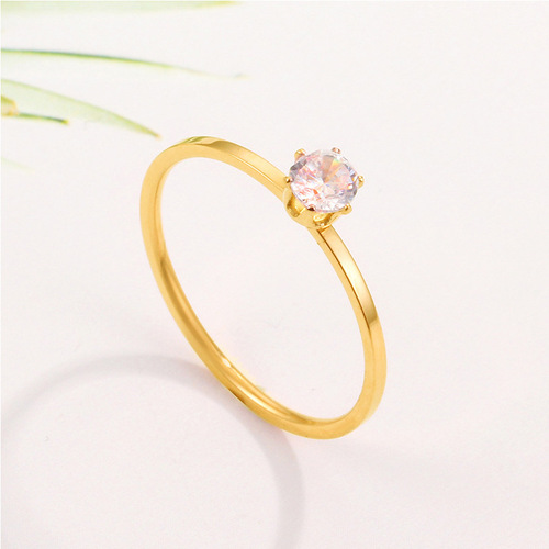New simple Korean style thin ring six-claw rose stainless steel ring titanium steel tail ring trendy ultra-fine single diamond jewelry