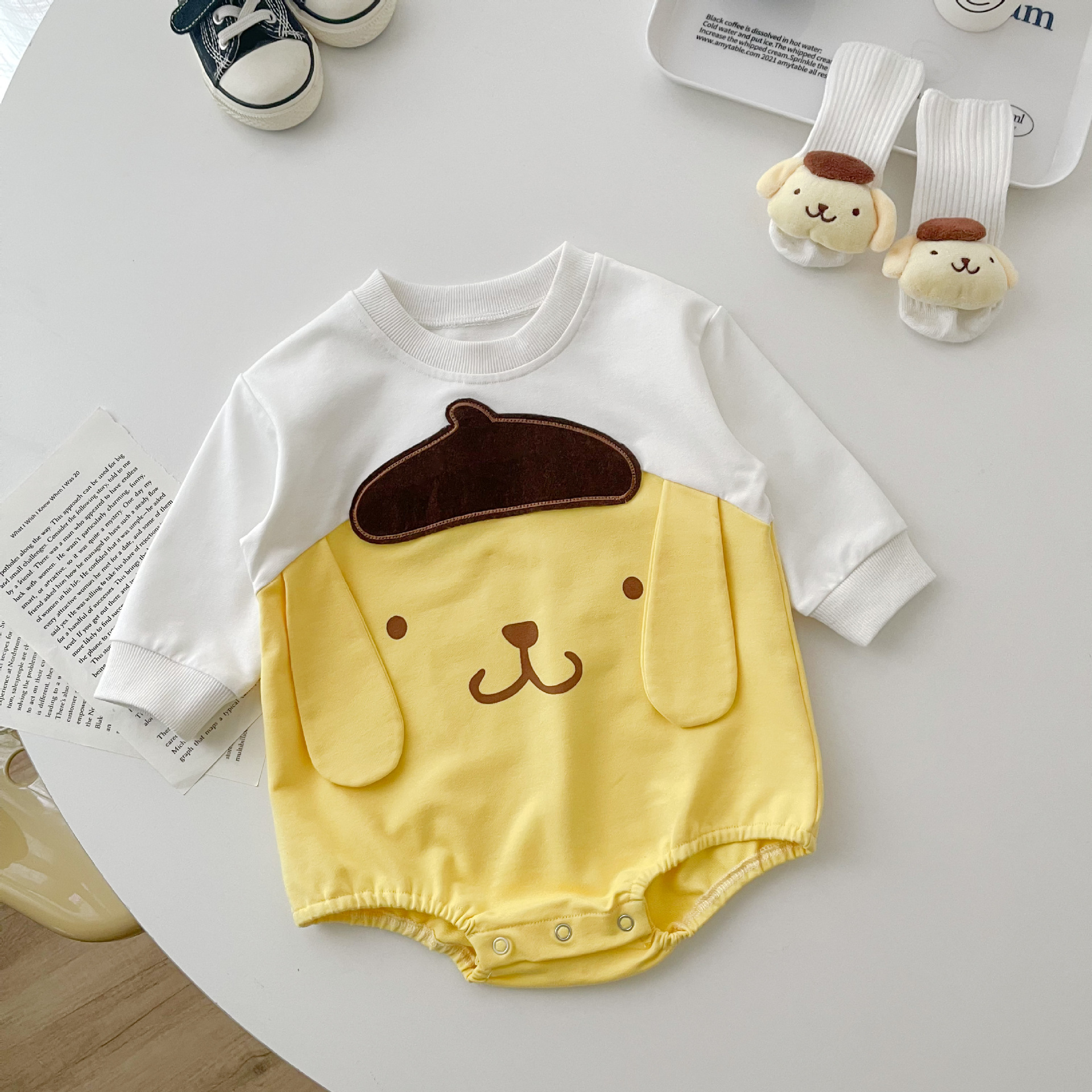 Mono de bebé de manga larga de estilo coreano de primavera ins pequeño mameluco de color a juego con forma de animal funda de Bebé Ropa de 100 años