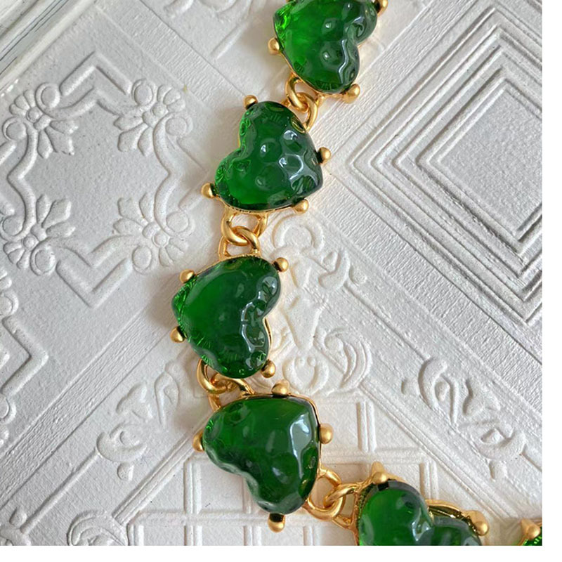 Retro Heart Shape Alloy Glass Inlay Artificial Gemstones Womenu0027S Bracelets Earrings Necklace
