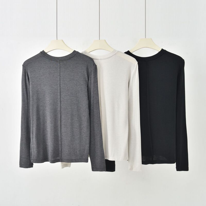 Cashmere Blend Row Minimalist Style French Stitching Round Neck Long Sleeve T-Shirt Women's Slim Fit Base Layer Versatile Basic Style Cashmere Blend Row Minimalist Style French Stitching Round Neck Long Sleeve T-Shirt Women's Slim Fit Base Layer Versatile Basic Style