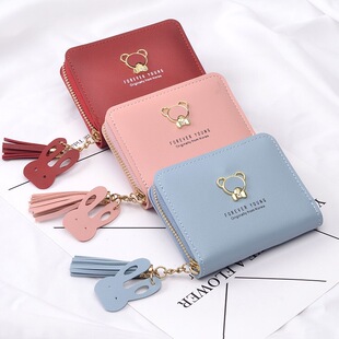 Hot-Selling Popular Women's Short Small Wallet Japanese and Korean Cute Bear Wallet Mini Card Holder Cartoon Student Coin Purse