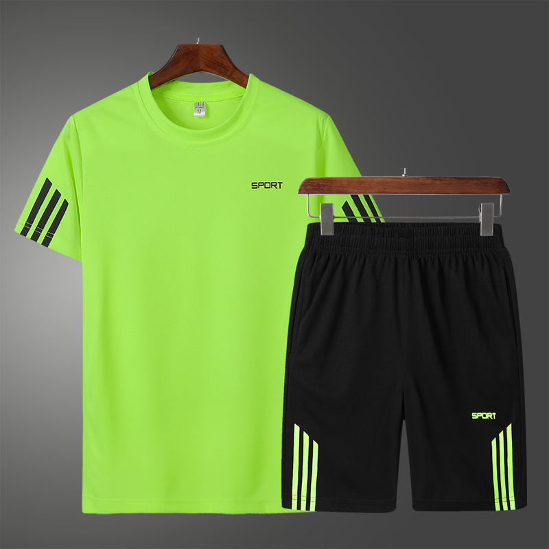 Trajes deportivos para hombres, hielo, correr, secado rápido, ropa de hombre, pantalones cortos de mangas cortas con una hermosa malla, un conjunto completo de ropa de verano.