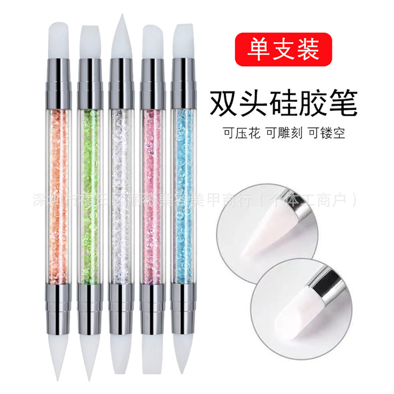 Nail Art Double-Ended Silicone Pen Carving Pen Embossing Stick Gradient Blending Magic Mirror Powder Multifunctional Silicone Pen Nail Art Tool