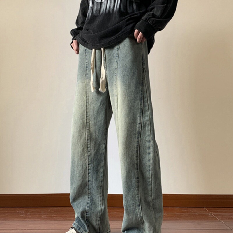 Jeans 2024 New Men's Retro Trendy Brand American Style Dressed Straight Pants Autumn High Street Wide Leg Casual Pants
