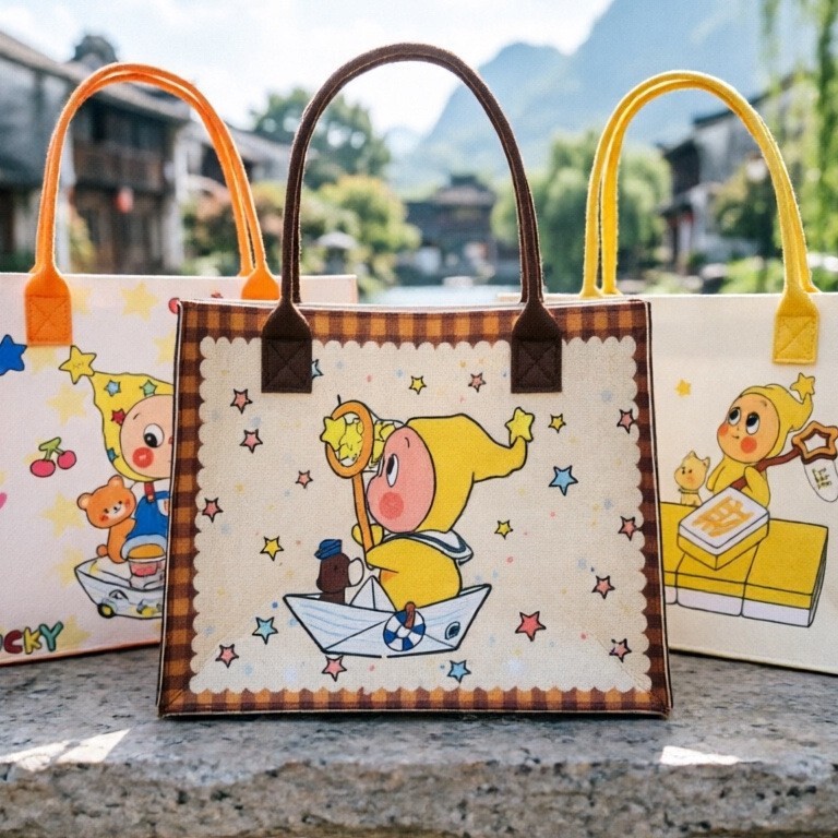 Dropshipping Star People Cartoon Felt Tote Bag Daily Versatile Star People Bag Hot Item in Stock
