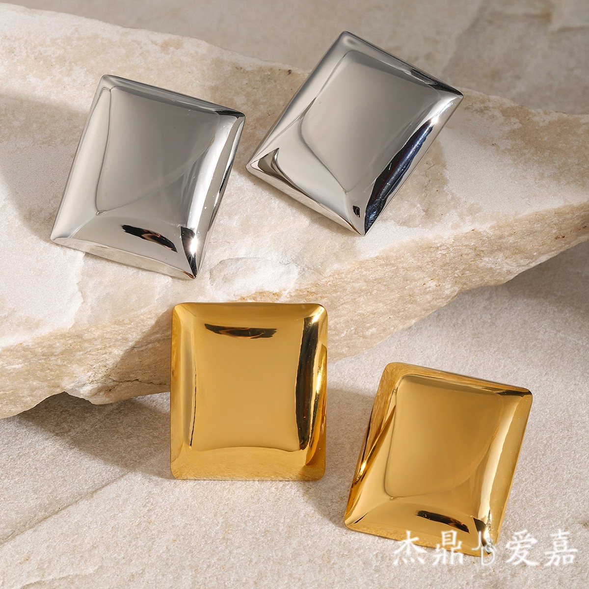 18k oro de acero inoxidable geometría aretes de acero inoxidable para mujeres Europa y los Estados Unidos de moda simple lujoso ligero rectangular aretes de acero de titanio brillante image 1