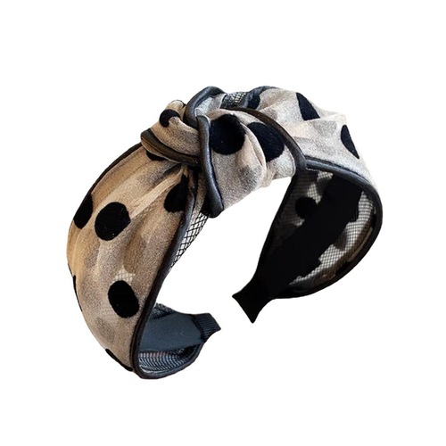 Summer European and American retro wide-brimmed polka-dot mesh headband for women with bow high skull face wash and widened headband hair accessories