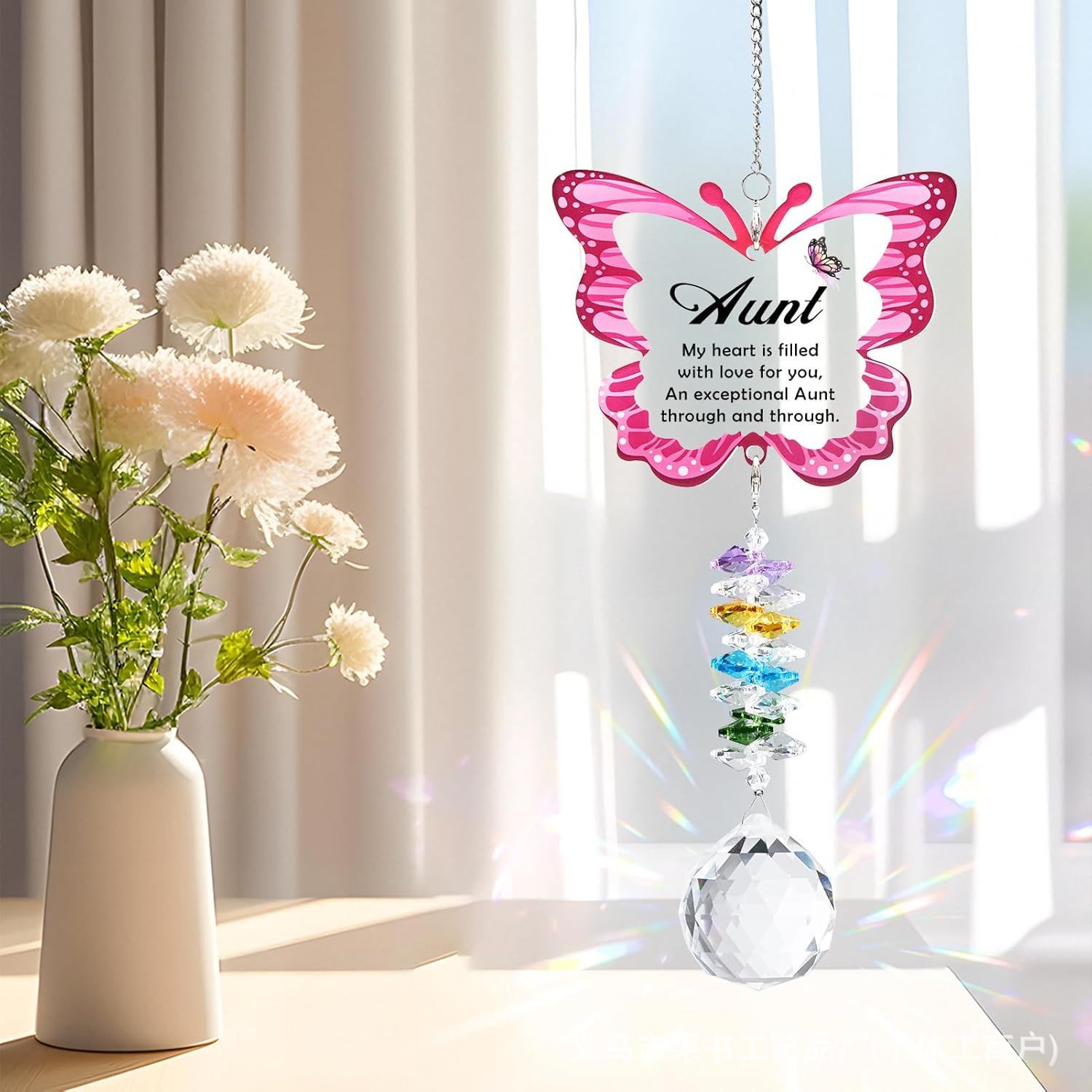 Colgante de cristal de mariposa de acrílico transfronterizo, colgante de pipa de corazón de melocotón del receptor del sol, luto y nostalgia por los animales conmemorativos