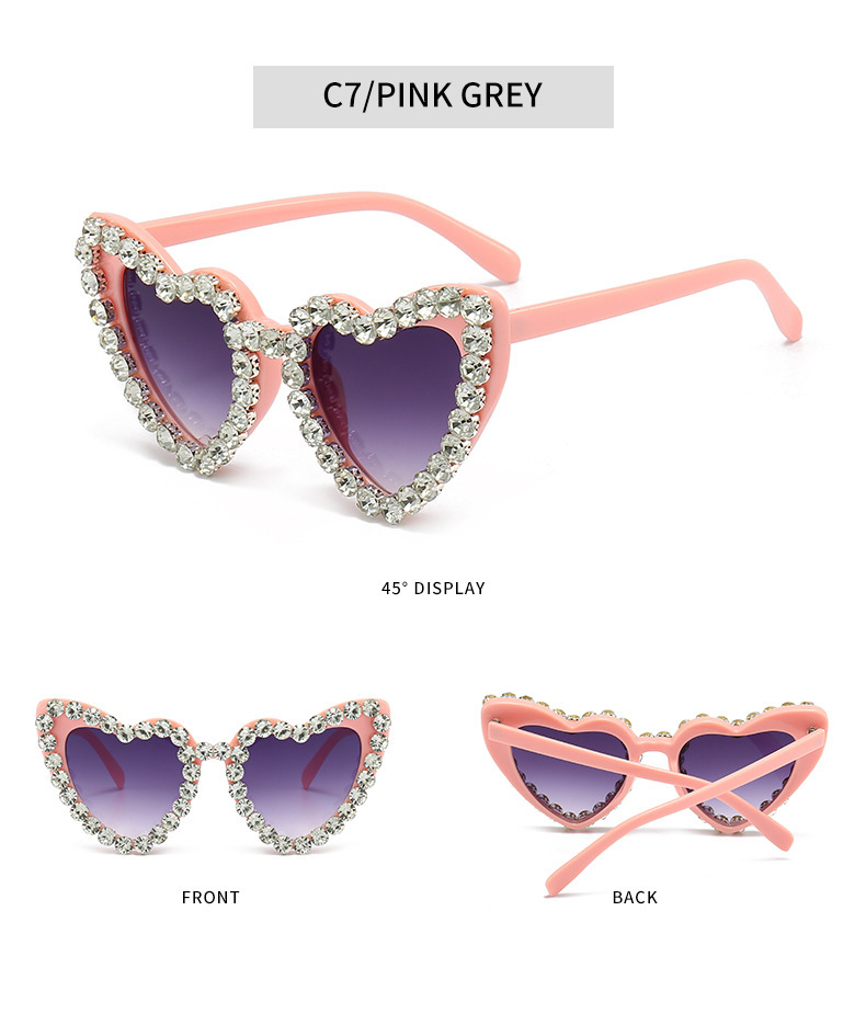 Lunettes de soleil pour homme en forme de cœur, couleur pêche, élégantes et printanières, protection UV, ornées de strass. Accessoire de mode de haute qualité._voghion.com
