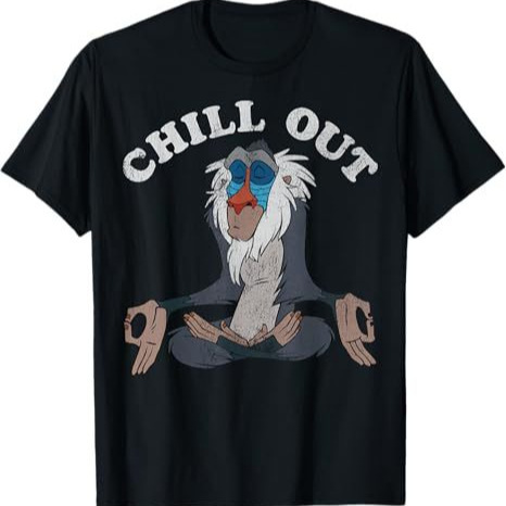 The Lion King Rafiki Chill Out Meditation Graphic T-Shirt, Black Cross-Border Amazon Best-Selling Pure Cotton