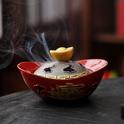 Yuanbao incense burner ceramic incense burner household indoor incense burner line incense incense anti-mosquito and insect-proof Buddhist supplies ornaments