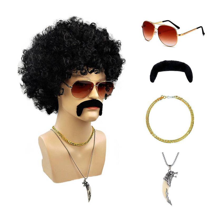 Hip Hop Dress Up suit Wig 70 s 80 s Disco Rock Youth Activity Props Necklace Beard Spike