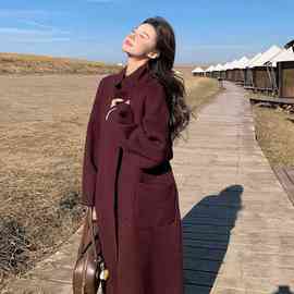 安可拉红双面羊绒呢子大衣女秋冬2025新款韩系流行超好看毛呢外套