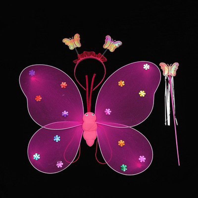 Mariposa luminosa alas de niña espalda juguetes flash niños maravillosos hadas varitas mágicas hadas flores set de tres piezas