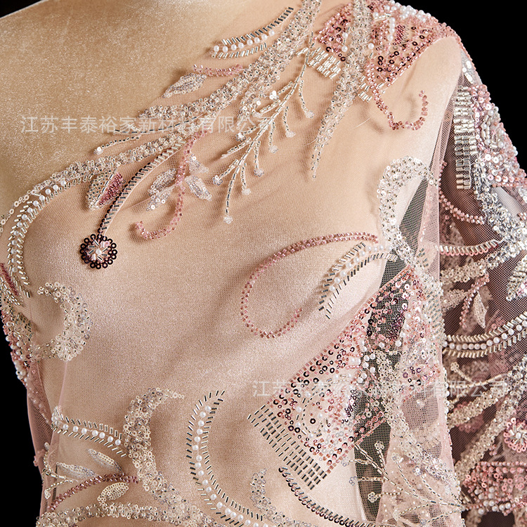 Lujo ligero vestido de boda estilo europeo y americano vestido de malla de pañuelo bordado tela de moda de moda de mujer comercio exterior transfronterizo