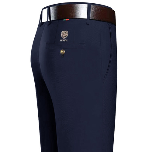 Men's straight-leg casual pants, autumn/winter thick straight-leg middle-aged loose ice silk elastic business pants