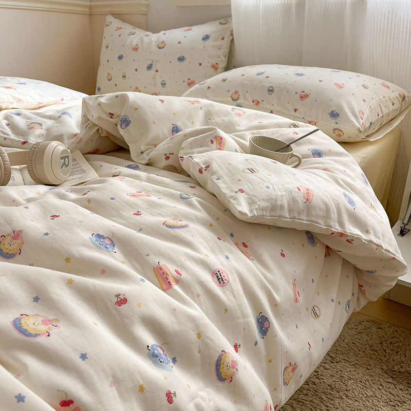 Cama de algodón de hilo de doble capa de cuatro piezas 100 algodón 2025 nuevo estilo funda de edredón sábana ropa de cama individual de tres piezas