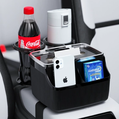 New Car Armrest Box Tissue Box Car Storage Foldable Cup Holder Storage Box In-Car Tissue Dispenser Multifunctional (Car tissue box/set) - black