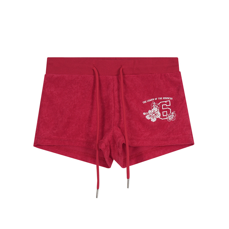 American-Style Digital Print Terry Cloth Straight Drawstring Shorts for Women, Hot Girl Style, 2026 Summer Casual Beach Shorts