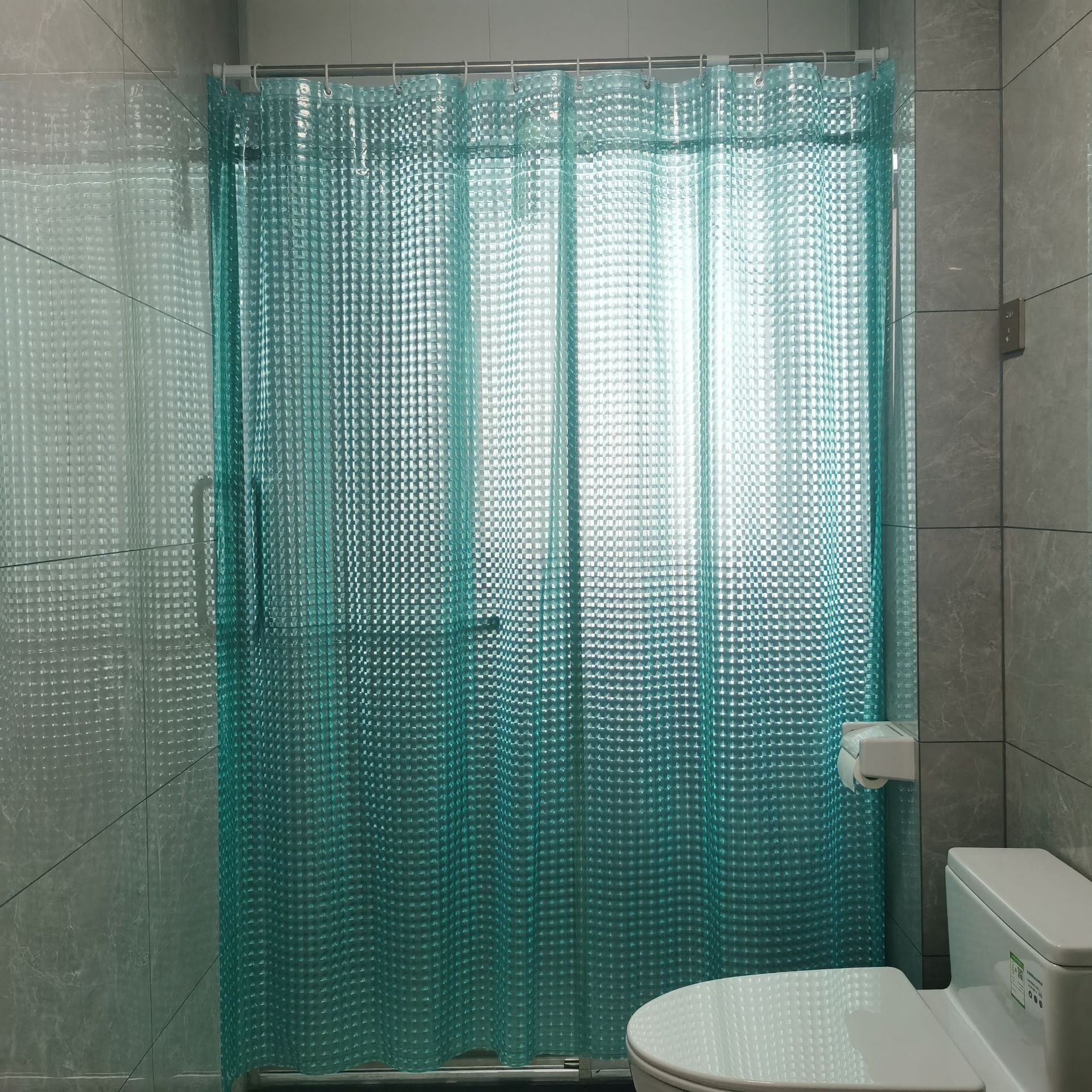 Cortina de ducha semitransparente con diseño de cubo de agua 3D, disponible para dropshipping, impermeable, antiadherente, gruesa y resistente al moho.