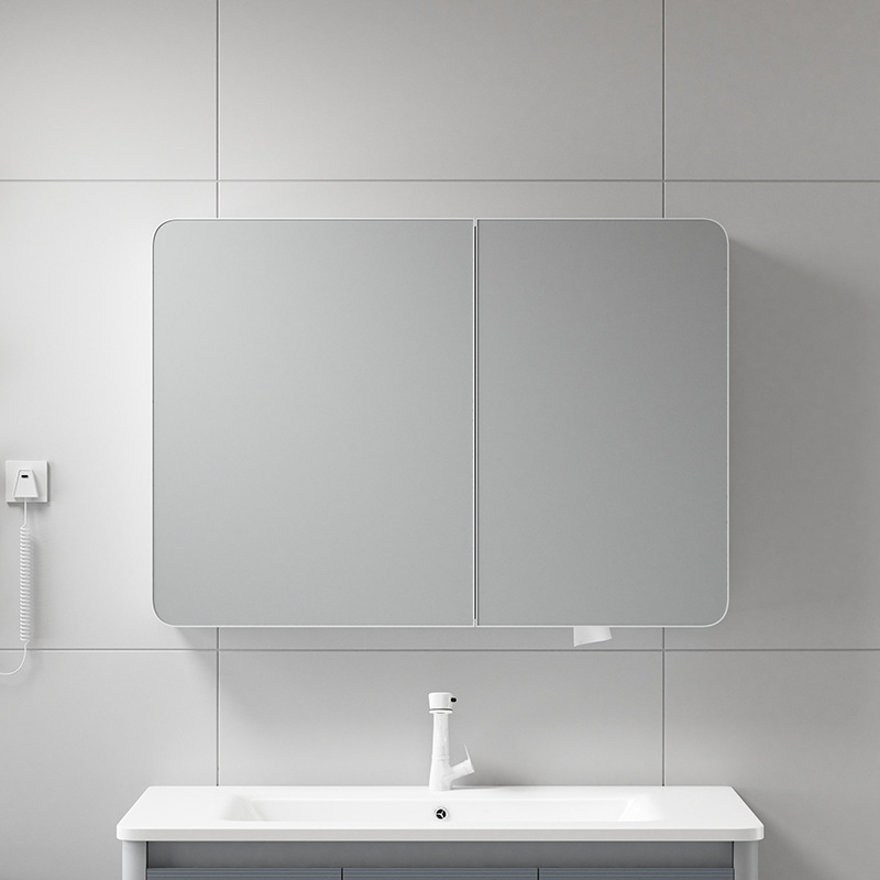 Engrosamiento espacio de aluminio espejo de baño gabinete inteligente belleza separada rejilla arco anti-colisión táctil inodoro tejido agujero inodoro