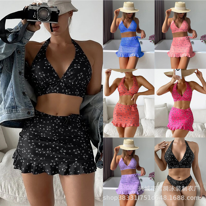 Ming Yi's New Multicolor Printed Fashion European and American Sexy Split bikini bikini Three-Piece Set Women's Swimsuit