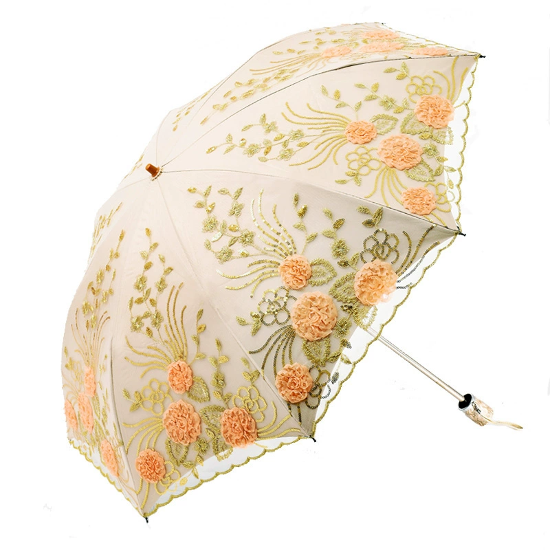 Double-layer umbrella solar-powered for princess, sun protection, UV protection, with embroidery