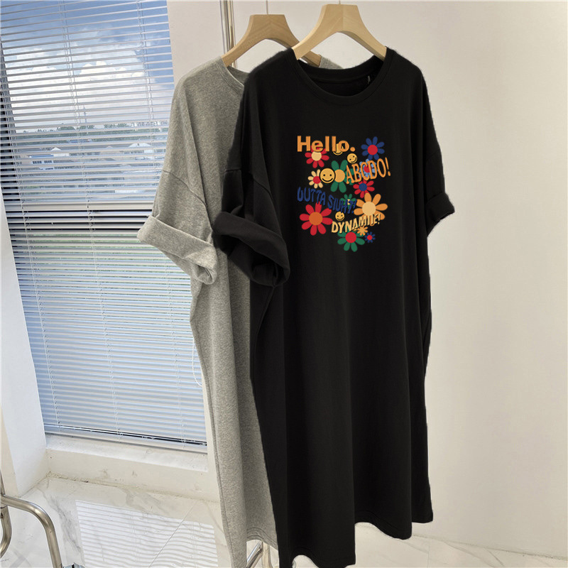 Over-the-Knee Long Dress 2024 Summer New Nightdress Women's plus size chubby girl Loose Short-sleeved T-shirt Skirt Age-reducing Straight dress Over-the-Knee Long Dress 2024 Summer New Nightdress Women's plus size chubby girl Loose Short-sleeved T-shirt Skirt Age-reducing Straight dress