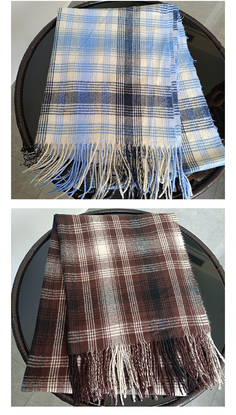 Unisex Small plaid simple tassel scarf bib women's winter warm shawl_voghion.com