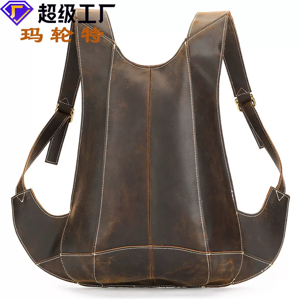 玛轮特复古真皮双肩包个性男包男士旅行背包时尚书包牛皮双肩背包