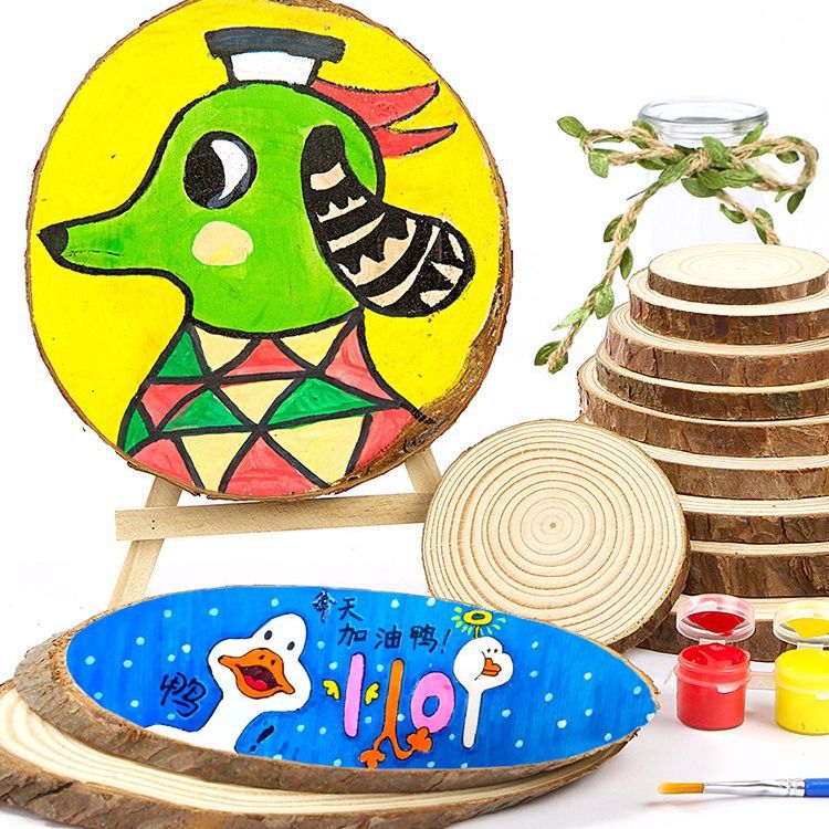 手工装饰材料模型圆木片画小木片木板木桩幼儿园原木片