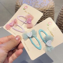 韩国儿童发饰仙美雪纺纱手工小蝴蝶结花朵发夹闪亮爱心掰掰夹边夹