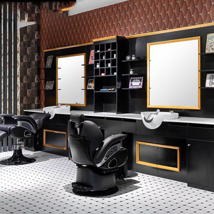 High-end Hair Salon Mirror Cabinet Integrated Men's Barber Shop Hair Salon Special Retro Oil Head Hair Cutting and Shampoo Mirror Table