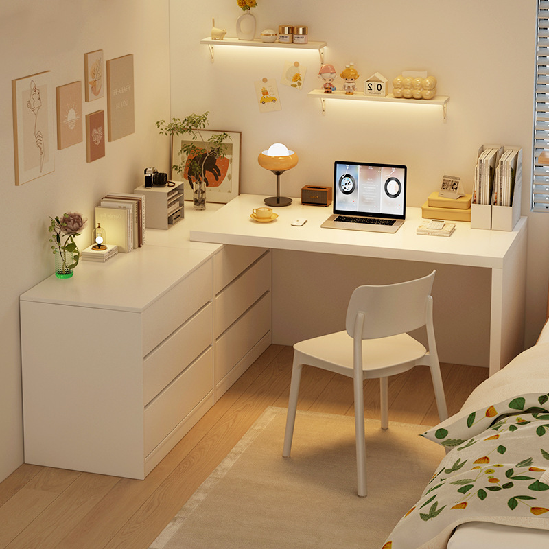 Desk Bookshelf Integrated Table Cream Style Dressing Table Girls Bedroom Cupboard Makeup Table Adult Home Computer Table