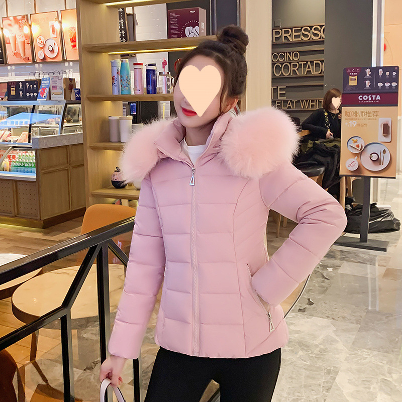 Camacos cortos de algodón para mujeres nuevos cuellos de lana coreanos delgados sombrero desmontable cálido chaqueta de algodón de invierno